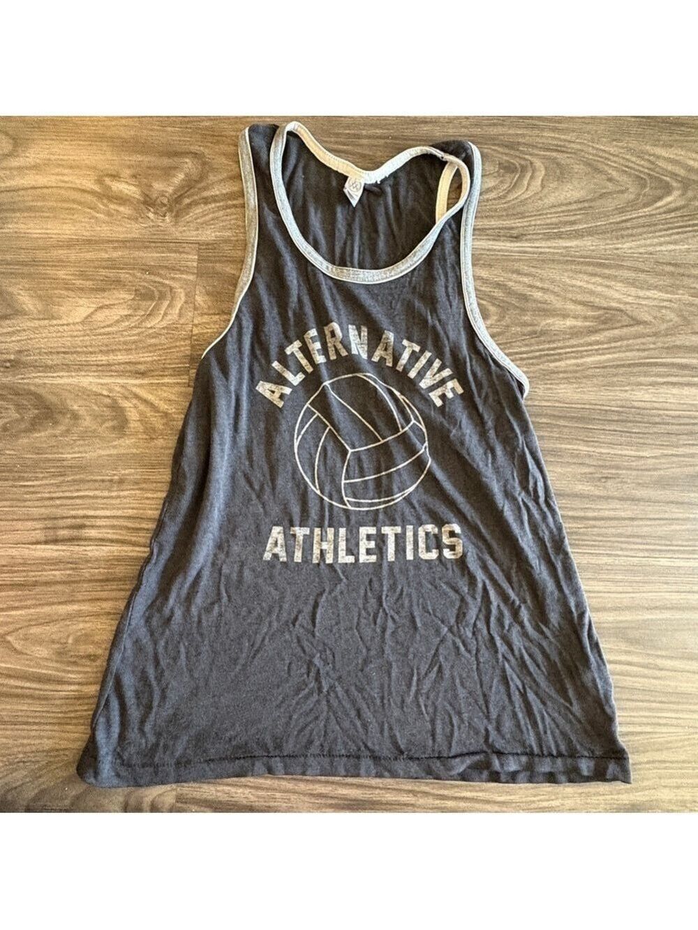 Alternative Apparel Mens Gray Tank Top with White Trim Workout Graphic Shirt
